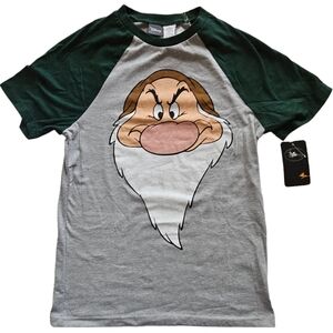 New Men's Disney Snow White Grumpy Grey and Green Seven Dwarfs Shirt Size Small